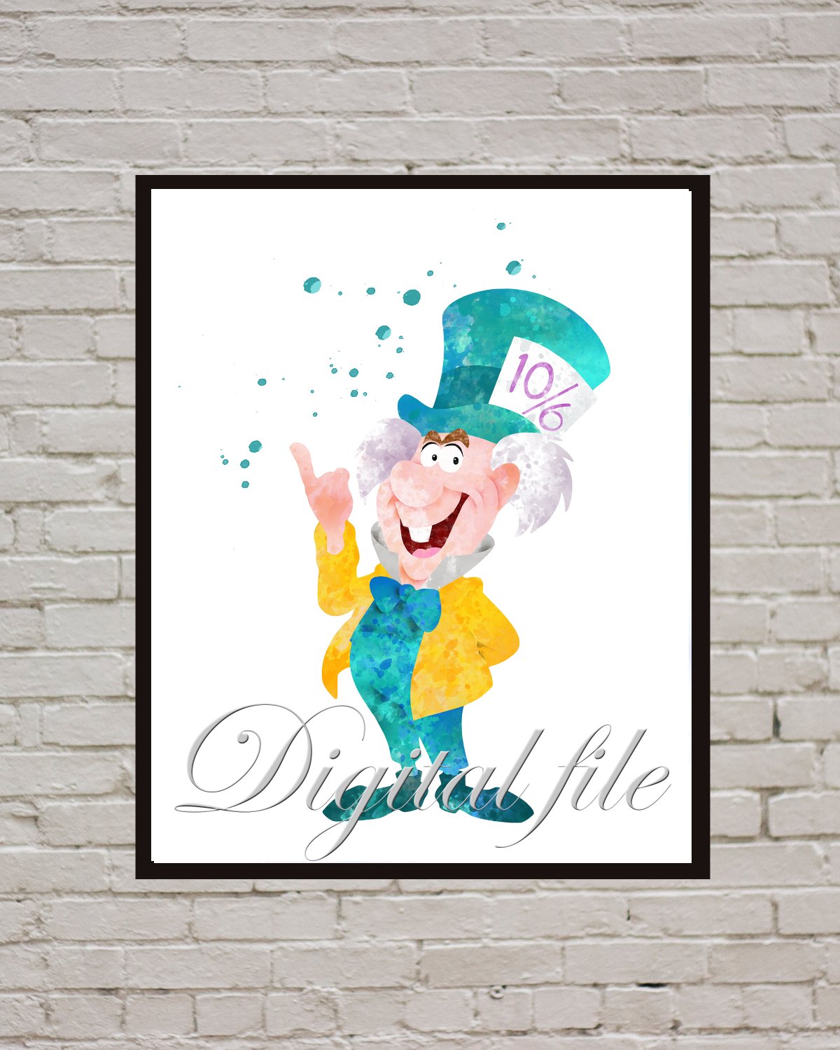 Digital files, Alice In Wonderland Disney Mad Hatter print, poster watercolor nursery room decor
