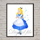 Digital files, Alice In Wonderland Disney print, poster watercolor nursery room decor