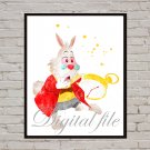 Digital files, Alice In Wonderland White Rabbit Disney print, poster watercolor nursery room decor