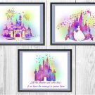Digital files, Cinderella Castle Disney Set print, poster watercolor nursery room home decor
