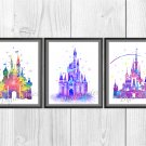 Digital files, Cinderella Castle Disney Set print, poster watercolor nursery room home decor