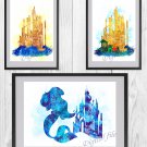Digital files, Little Mermaid Castle Disney Set print, poster watercolor nursery room home decor