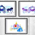 Digital files, Cinderella carriage Disney Set print, poster watercolor nursery room home decor