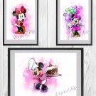 Minnie Mouse Baby Disney Set print, poster watercolor nursery room decor Digital files