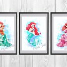 Digital files, Little Mermaid Ariel Disney Set print, poster watercolor nursery room home decor