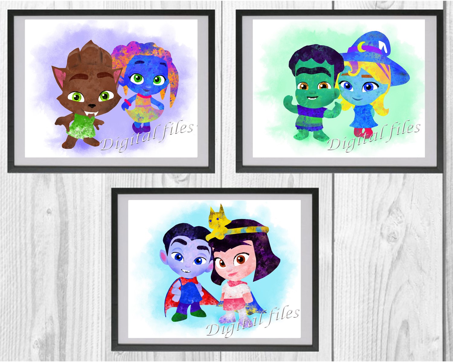 Digital files, Super Monsters Set print, poster watercolor nursery room home decor room