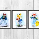 Digital files, Pikachu Pokemon Anime Set print, poster watercolor nursery room home decor