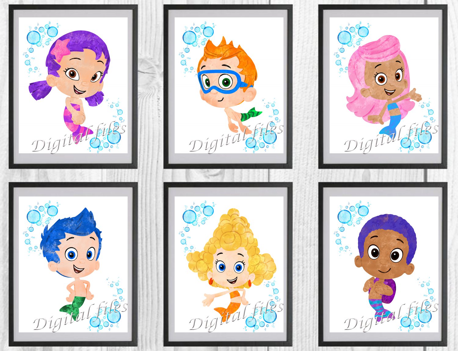 Digital files, Bubble guppies Disney Set print, poster watercolor nursery room home decor