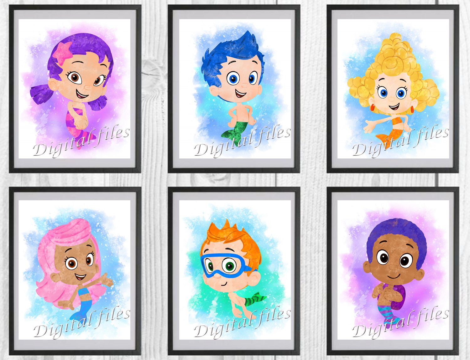 Digital files, Bubble guppies Disney Set print, poster watercolor nursery room home decor