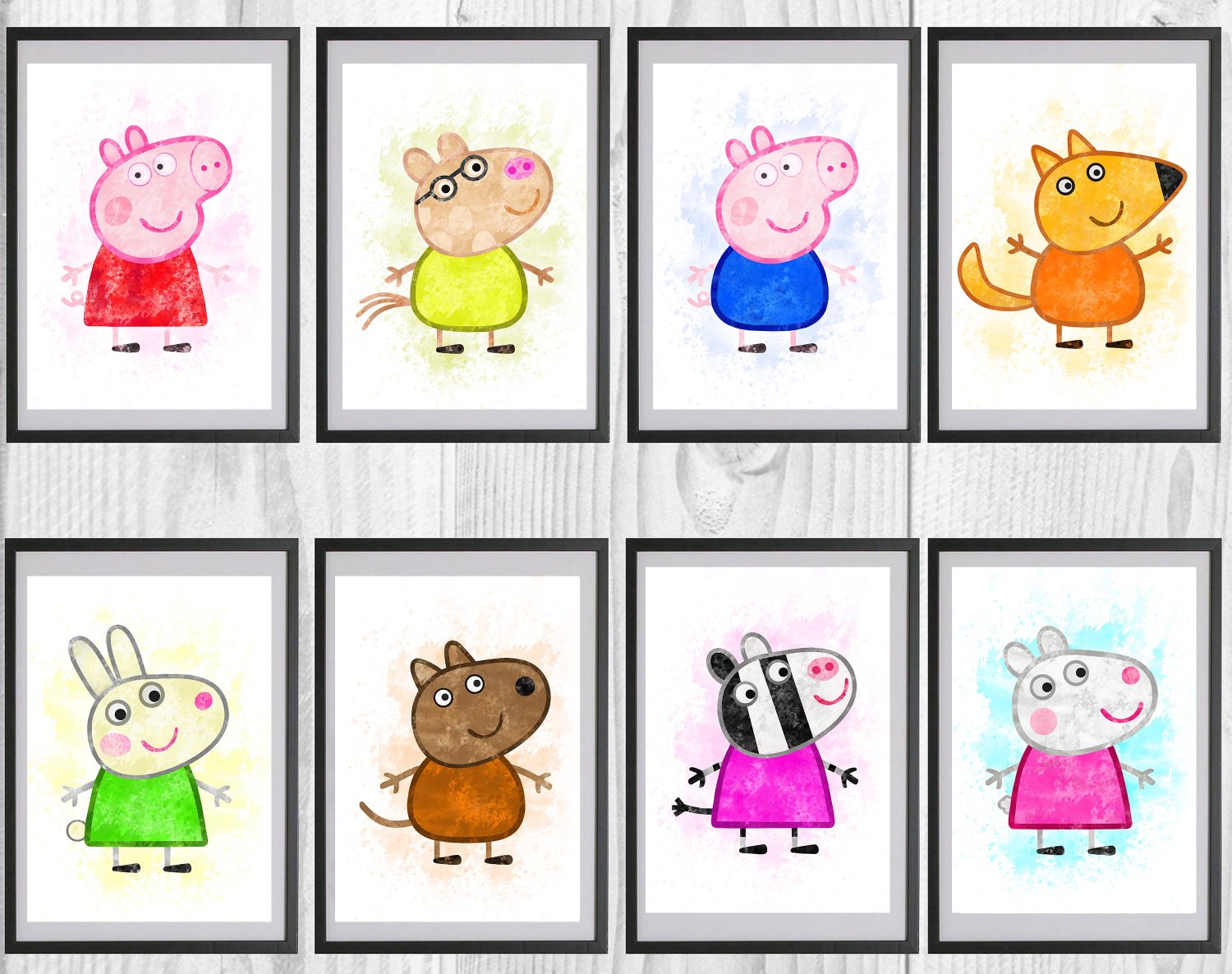Digital files, Peppa Pig Set print, baby poster watercolor nursery room home decor