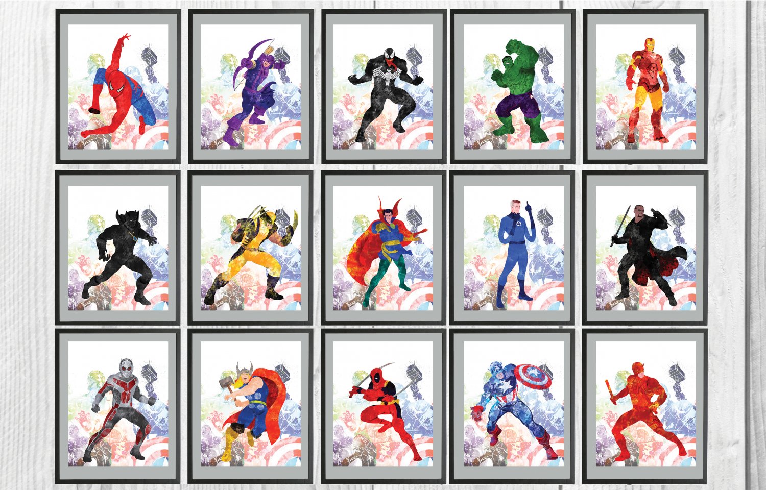 Digital files, Superheroes Marvel Avengers Set print, poster watercolor nursery room home decor