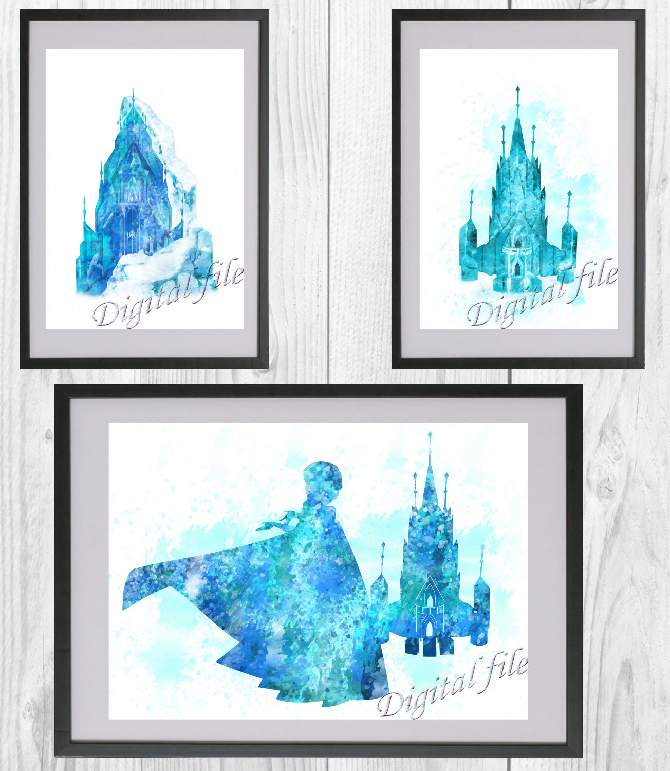 Digital files, Frozen Anna Elsa Disney Set print, poster watercolor nursery room home decor