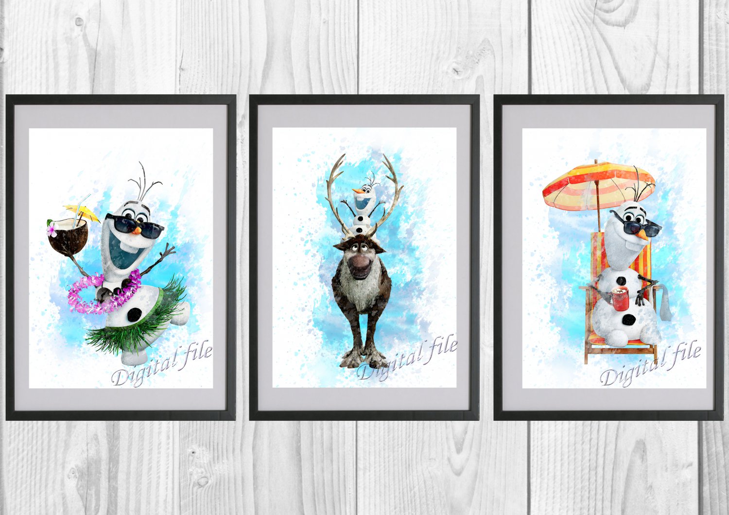 Digital files, Frozen Anna Elsa Disney Set print, poster watercolor nursery room home decor
