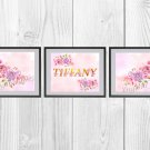 Digital files, Name flowers wreath Set print, poster watercolor nursery room home decor