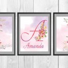 Digital files, Name flowers wreath Set print, poster watercolor nursery room home decor