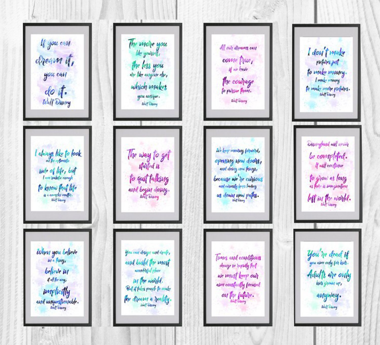 Digital files, Walt Disney Quotes Set print, poster watercolor nursery room home decor