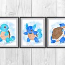 Digital files, Pokemon Squirtle Set print, poster watercolor nursery room home decor