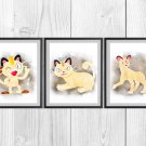 Digital files, Pokemon Meowth Set print, poster watercolor nursery room home decor