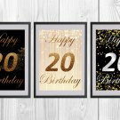Digital files, Happy birthday 20 Set print, poster watercolor nursery room home decor