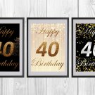 Digital files, Happy birthday 40 Set print, poster watercolor nursery room home decor