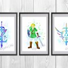 Digital files, Legend of Zelda Link Print Set print, poster watercolor nursery room home decor