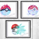 Digital files, Pokemon Pokeball Set print, poster watercolor nursery room home decor