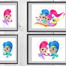 Digital files, Shimmer and Shine Set print, poster watercolor nursery room home decor,