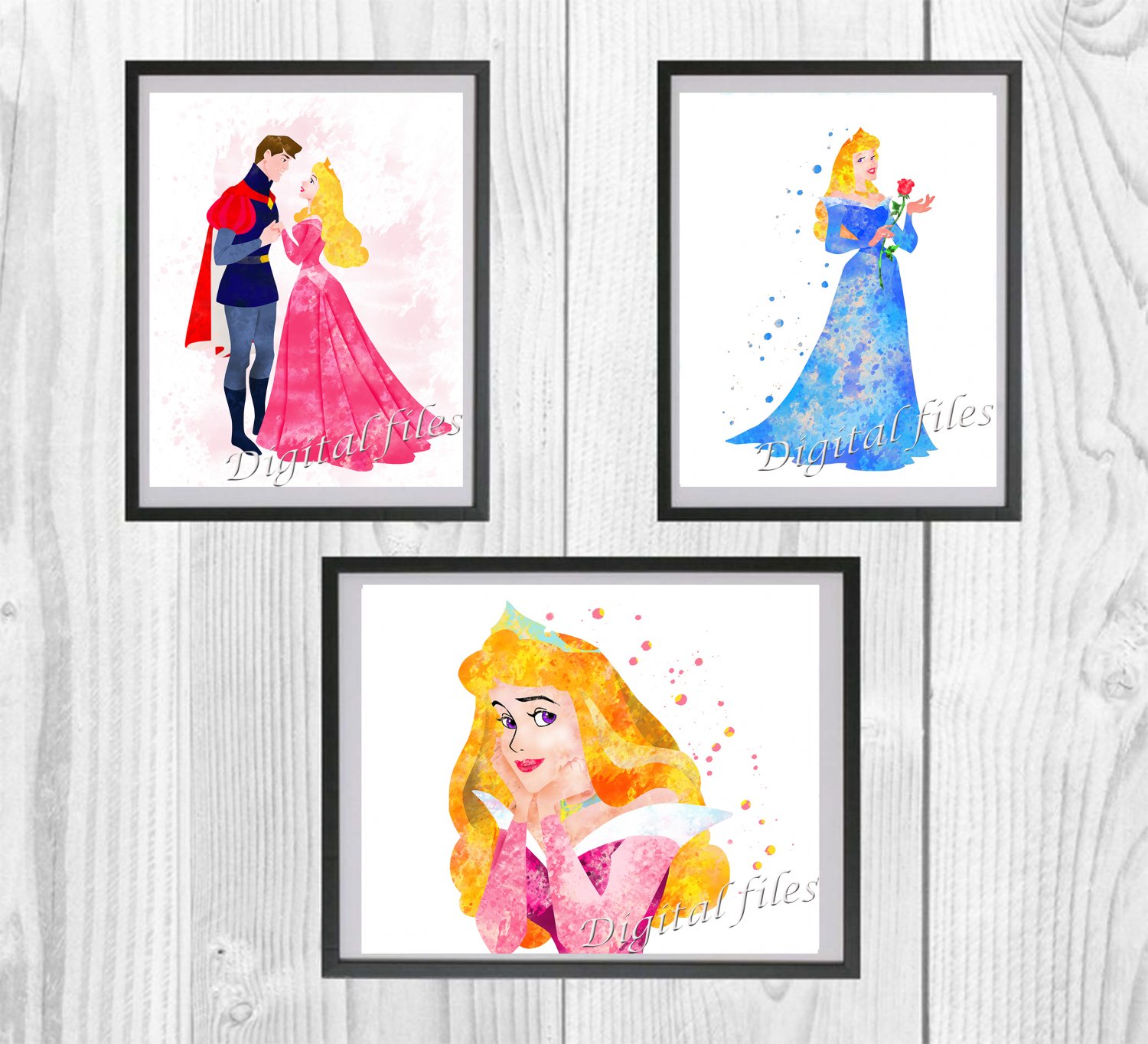 Digital files, Disney Princes Avrora Set print, poster watercolor nursery room home decor
