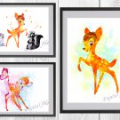 Digital files, Bambi Disney Set print, poster watercolor nursery room home decor