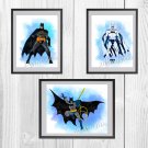 Digital files, Batman Superhero Set print, poster watercolor nursery room home decor