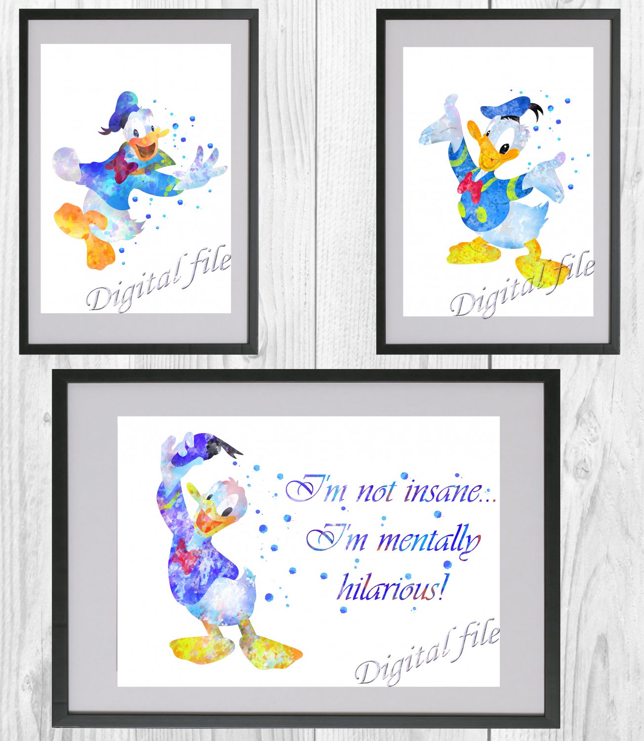 Digital files, Donald Duck Disney Set print, poster watercolor nursery room home decor