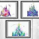 Digital files, Cinderella Castle Disney Set print, poster watercolor nursery room home decor