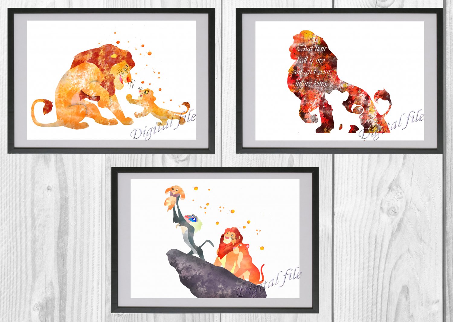 Digital files, Simba Lion King Disney Set print, poster watercolor ...