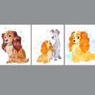 Digital files, Lady and the Tramp Disney Set print, poster watercolor nursery room home decor