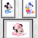 Mickey Mouse Disney Set Minnie print, baby poster watercolor nursery room decor Digital files