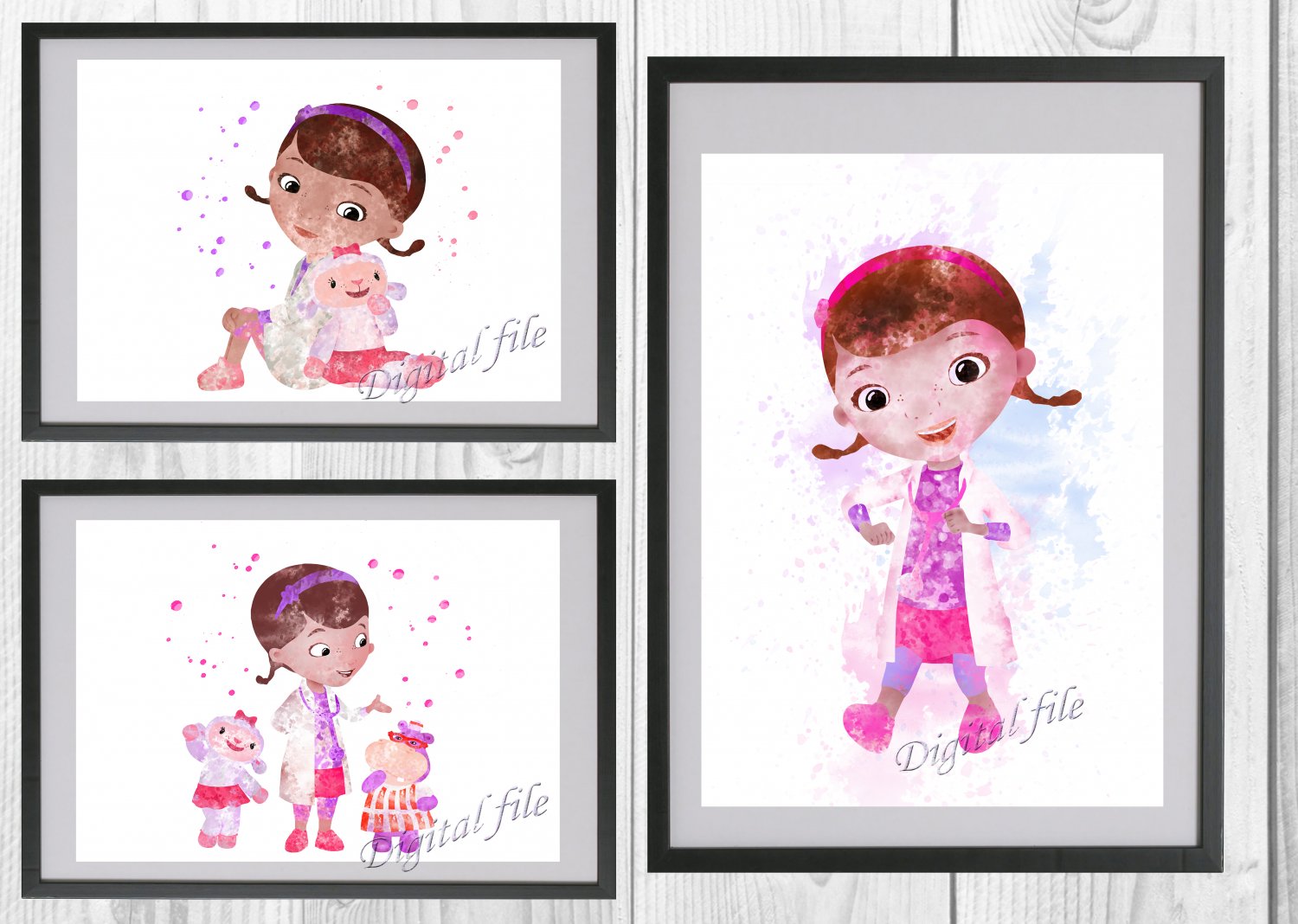 Digital files, Doc McStuffins Disney Set print, poster watercolor nursery room home decor
