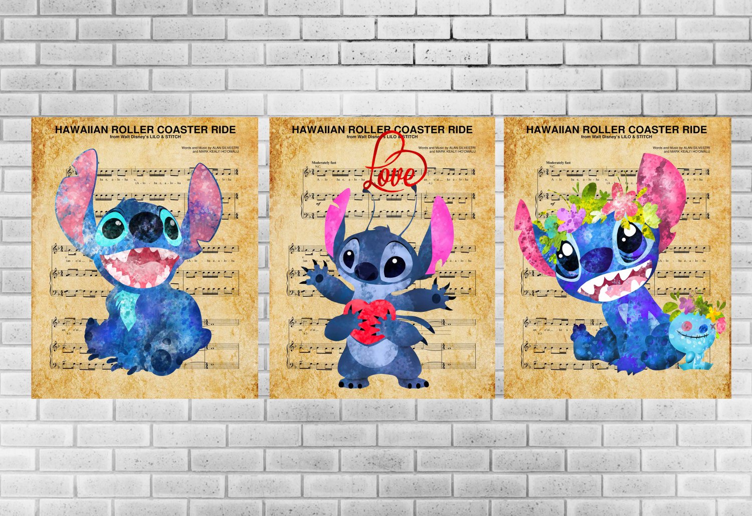 Digital files, Lilo & Stitch Disney Set print, poster watercolor nursery room home decor