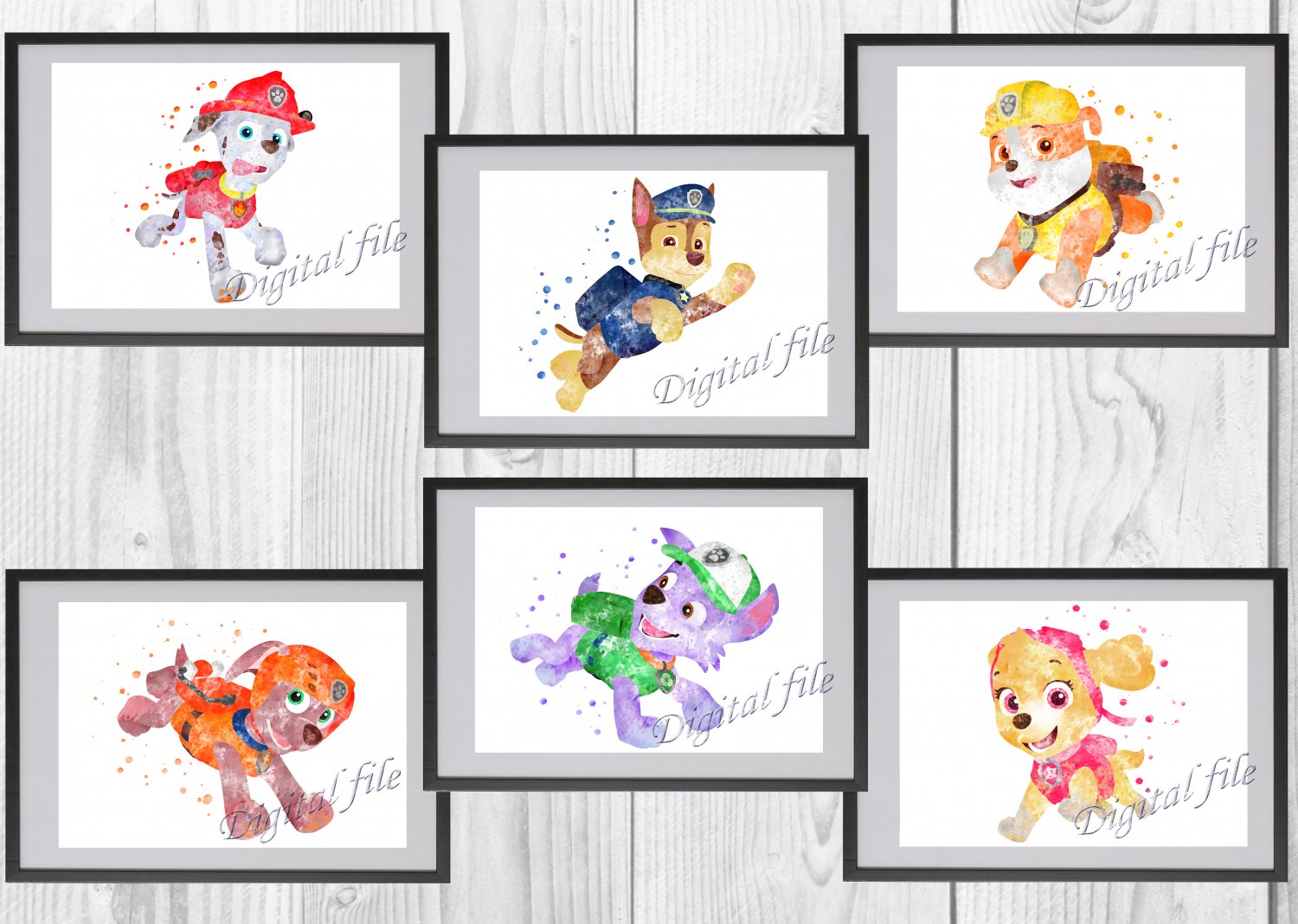 Digital files, PAW Patrol Set print, poster watercolor nursery room home decor