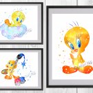 Digital files, Tweety Bird set Disney print, baby poster watercolor nursery room home decor