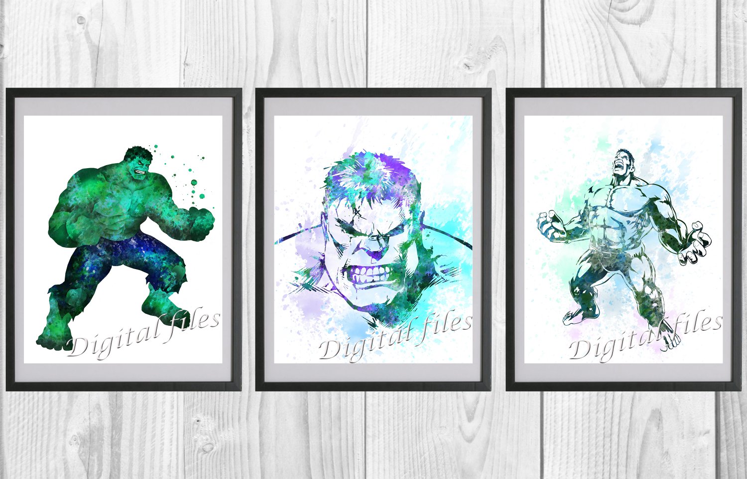 Digital files, Hulk Superheroes Marvel Set print, poster watercolor nursery room home decor