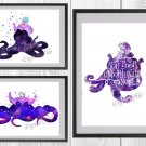 Digital files, Ursula Little Mermaid set Disney print, poster watercolor nursery room home decor