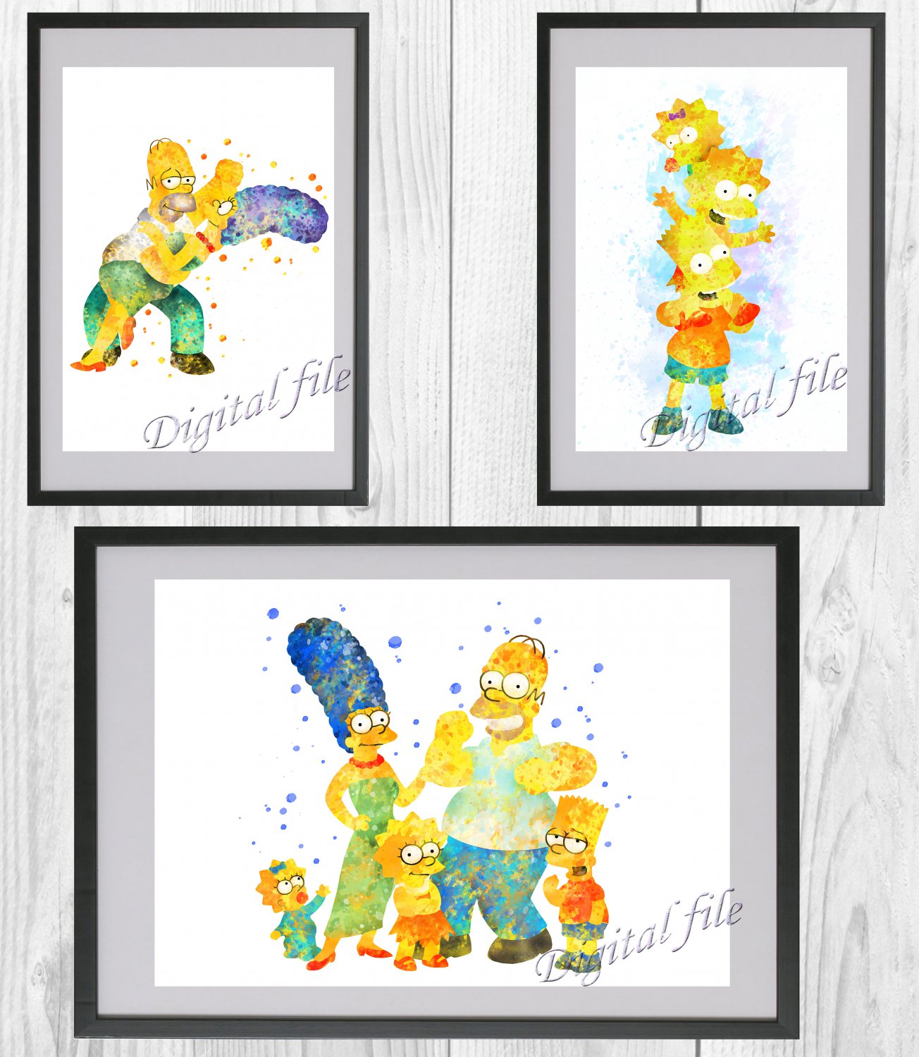 Digital files, Simpsons Set print, poster watercolor nursery room decor