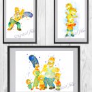 Digital files, Simpsons Set print, poster watercolor nursery room decor