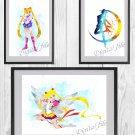 Digital files, Sailor Moon Anime Set print, poster watercolor nursery room decor