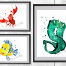 Digital files, Little Mermaid Sebastian Flaunder Disney Set print, poster watercolor nursery room
