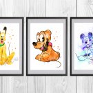 Digital files, Pluto Mickey Mouse Disney Set print, poster watercolor nursery room decor