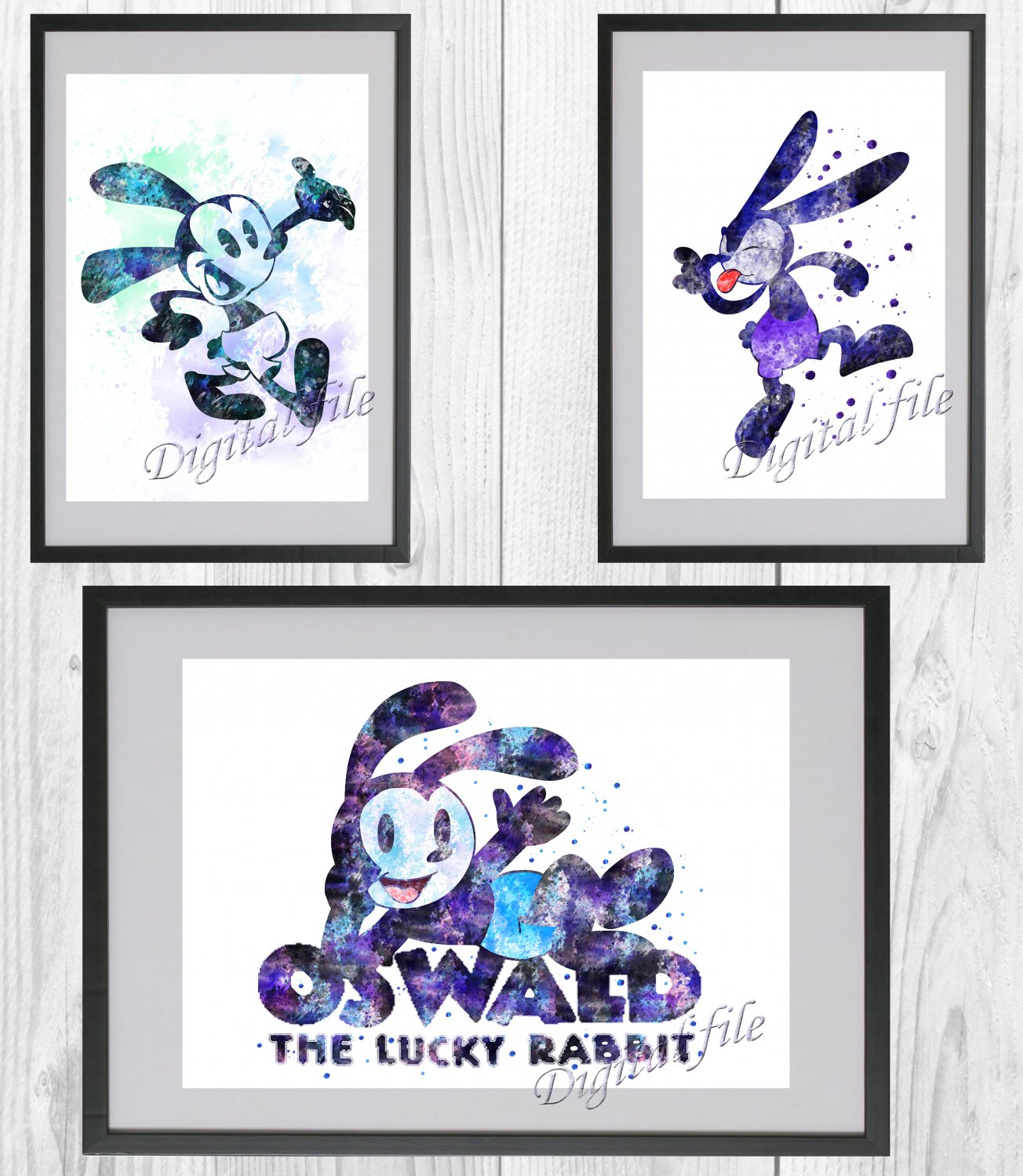 Digital files, Oswald the Lucky Rabbit Disney Set print, poster watercolor nursery room decor