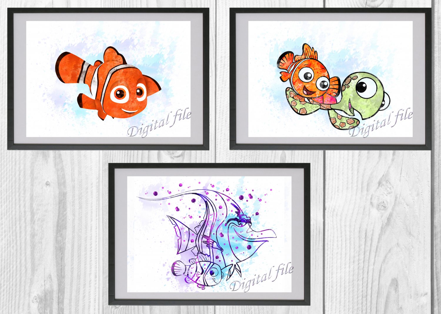 Digital files, Finding Nemo Disney Set print, poster watercolor nursery room decor