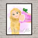 Digital files, Tangled print, Rapunzel poster watercolor nursery room home decor, room walls