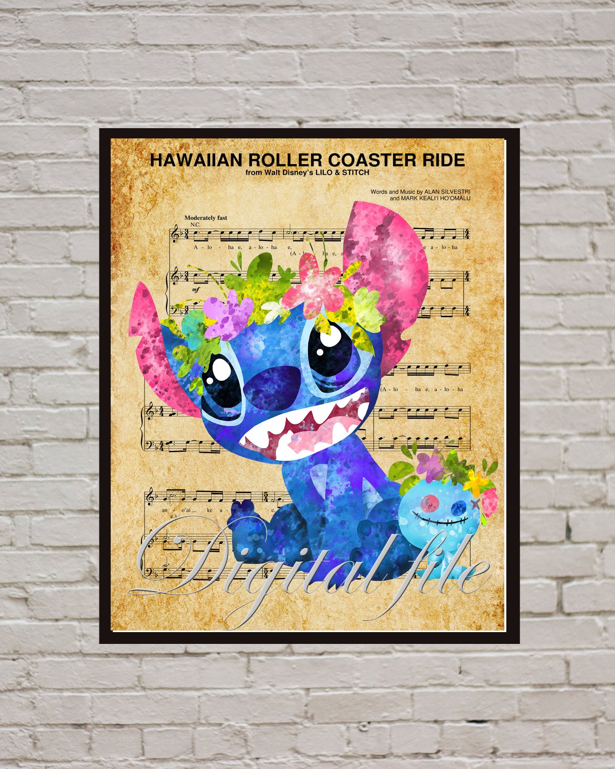 Digital file, Lilo & Stitch Disney notes print, baby poster watercolor ...